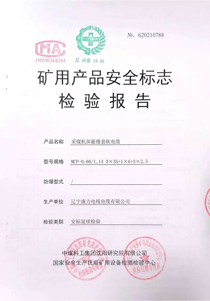 矿用产品安全标志检验报告